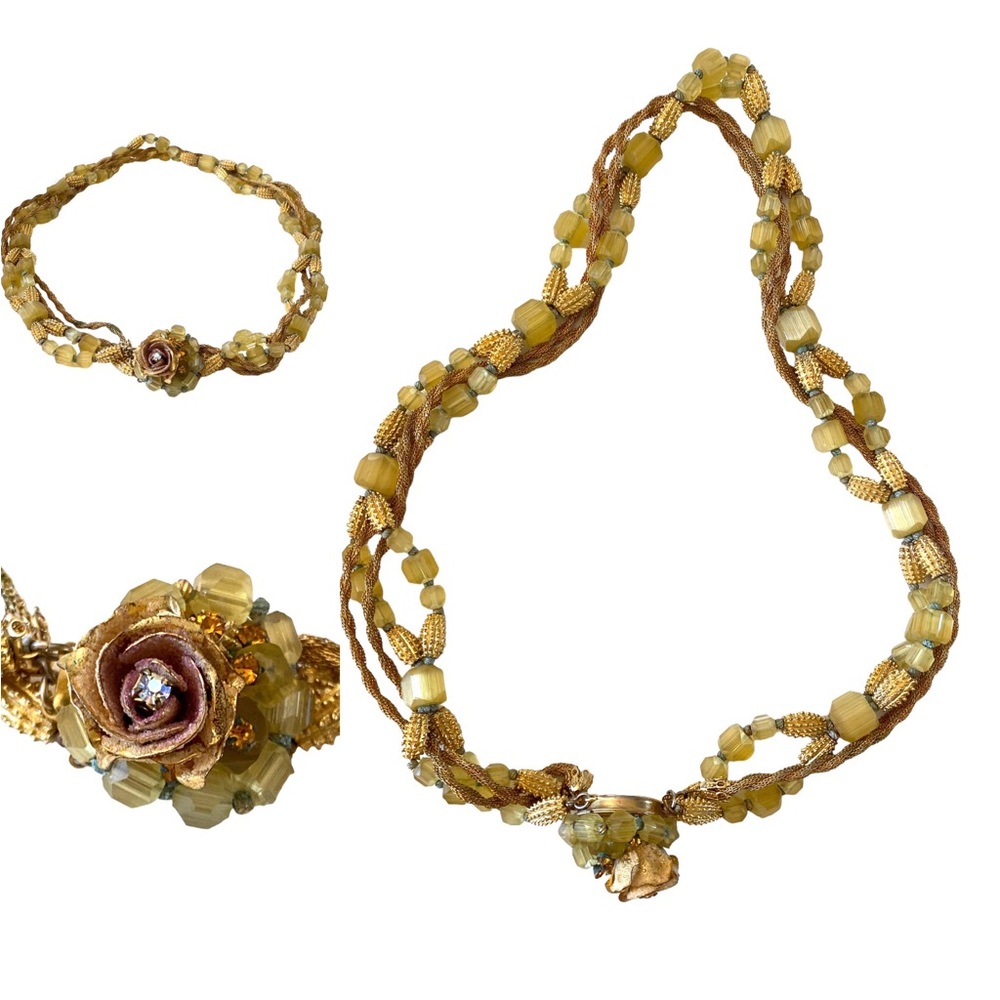 VINTAGE HATTIE CARNEGIE GLASS BEADED THREE STRAND TORSADE NECKLACE 20 3/4” - Picture 13 of 16